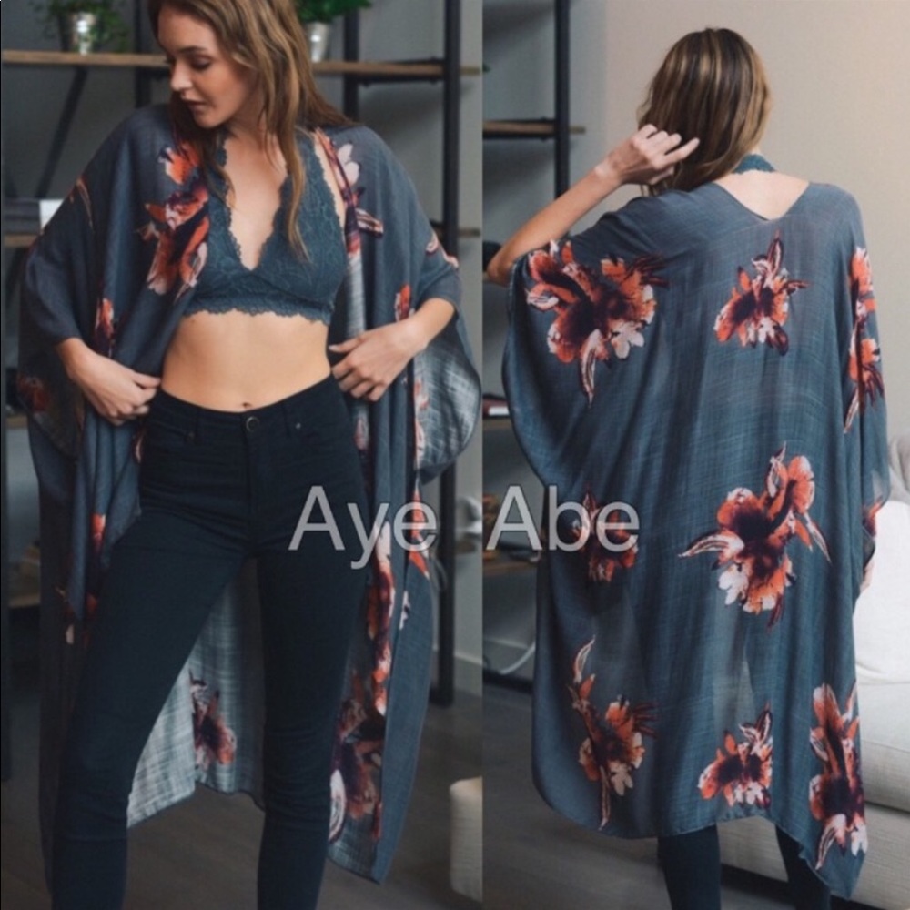 Floral Print Kimono Wrap Scarf Cover Up Beach - Picture 5 of 5